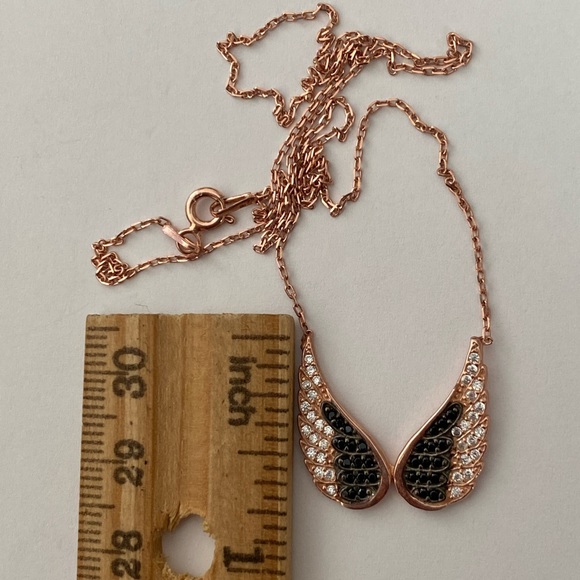 925 Silver angelwing necklace cz 14k rose gold plated - Picture 8 of 8